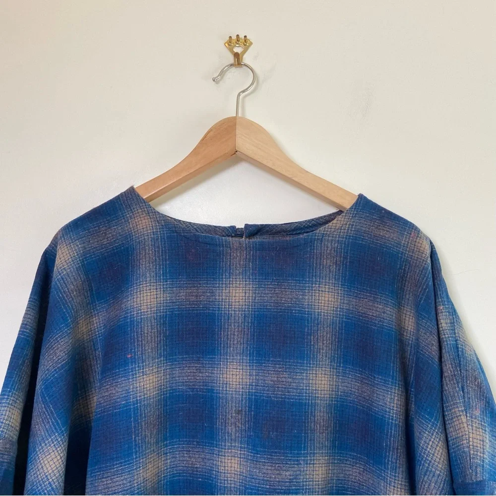 Wool Handmade Dress Blue Plaid Medium